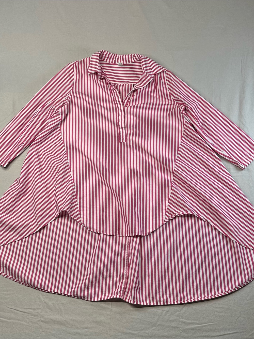 Pink White Striped High-Low Tunic Shirt Dress